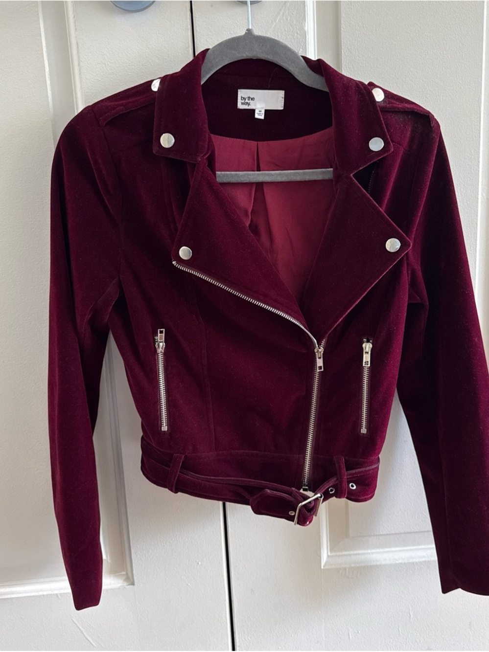 by the way. Velvet Moto Jacket - Burgundy